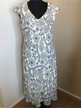 Women's Floral Paisley Cream & Black Dress Sz 8 lined